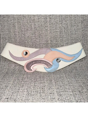 Authentic Vintage 80s Waldorf Creations Pastel Leather Rhinestone Wide Belt